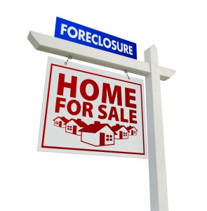 Red and Blue Foreclosure Home For Sale Real Estate Sign